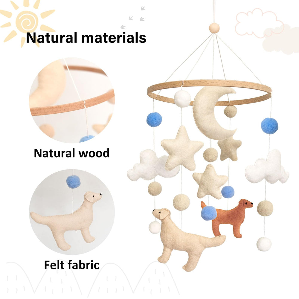 Sweety Baby dog mobile puppy detail highlights soft hand-sewn craftsmanship.
