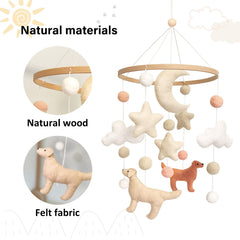 Sweety Baby dog theme mobile moon-soft-felt charm for soothing ambience.