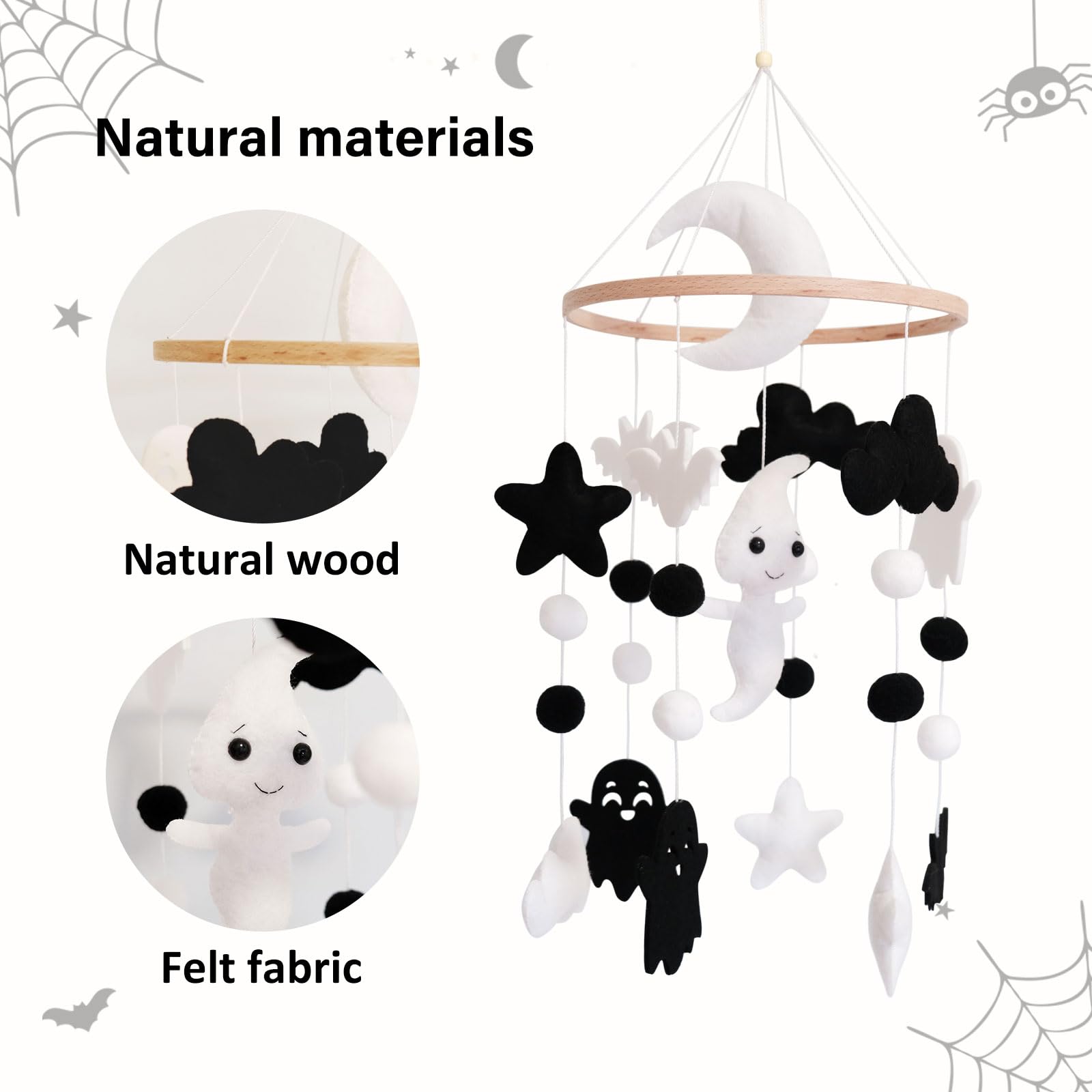Sweety Baby Ghost Mobile bat ornaments capture baby attention with gentle motion.