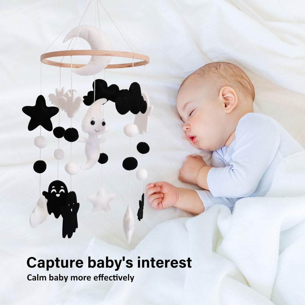 Sweety Baby Ghost Mobile crib-mounted design fits standard cribs securely.