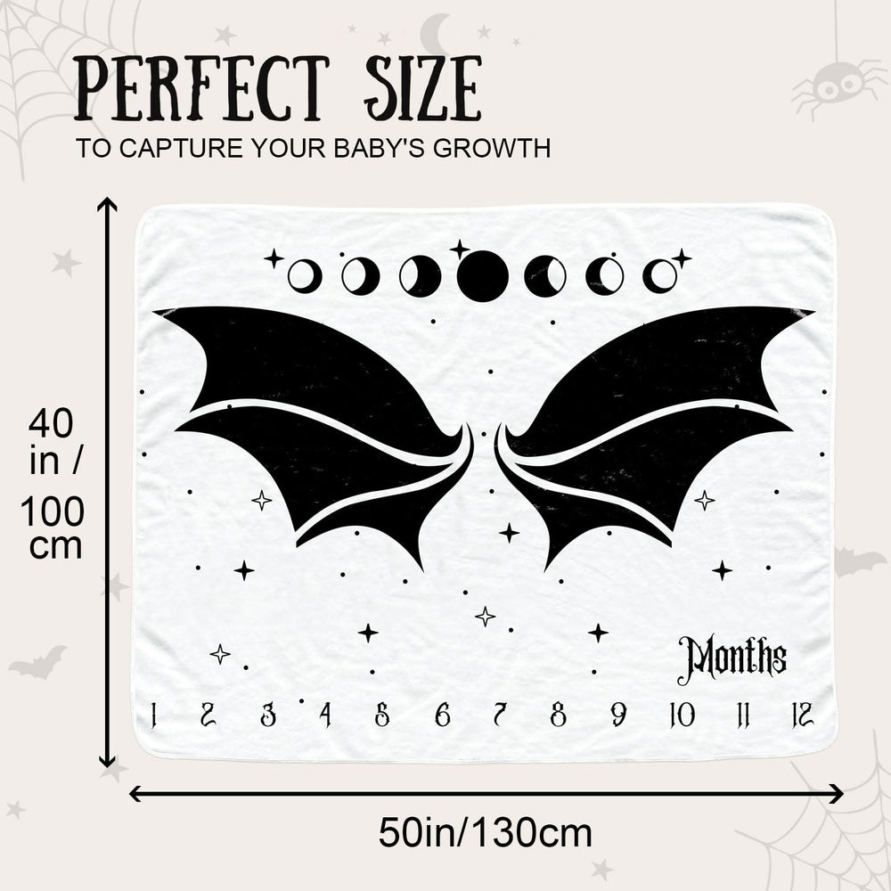 Sweety Baby Gothic Bat Monthly Blanket flat lay highlights generous 40x50 inches for growth milestones