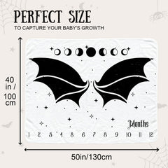 Sweety Baby Gothic Bat Monthly Blanket flat lay highlights generous 40x50 inches for growth milestones