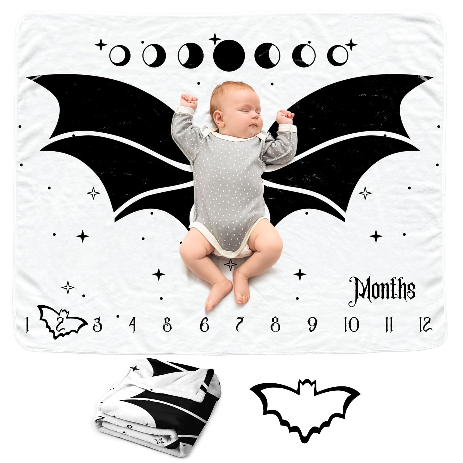 Sweety Baby Gothic Bat Monthly Blanket front view shows plush flannel warmth for photo sessions