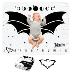 Sweety Baby Gothic Bat Monthly Blanket front view shows plush flannel warmth for photo sessions