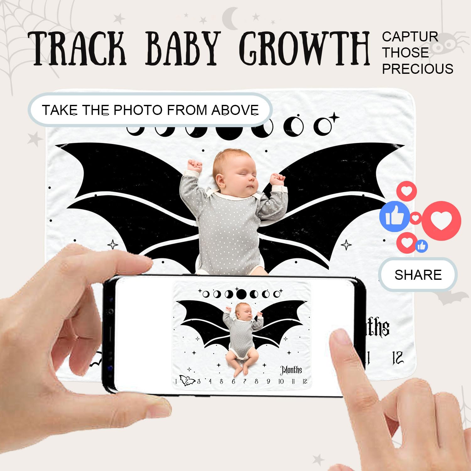 Sweety Baby Gothic Bat Monthly Blanket with stroller cover variation for on-the-go photo moments