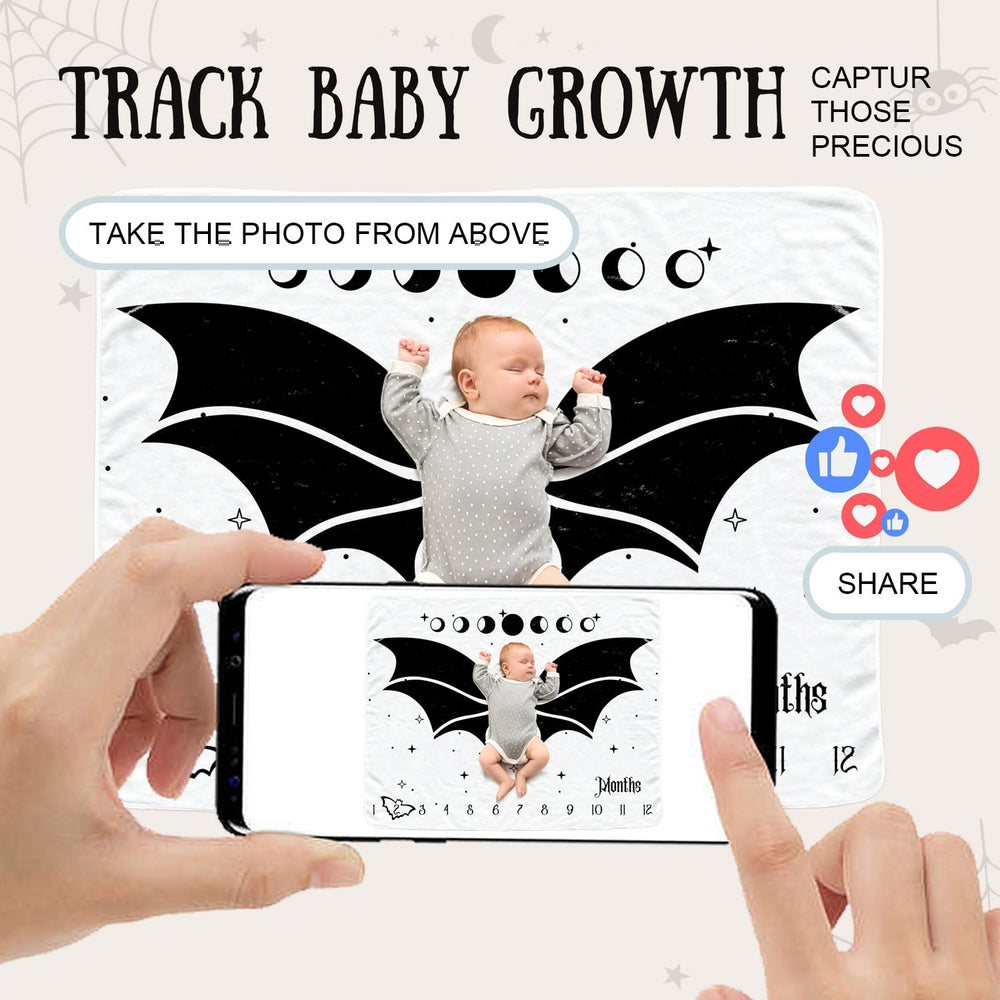 Sweety Baby Gothic Bat Monthly Blanket with stroller cover variation for on-the-go photo moments