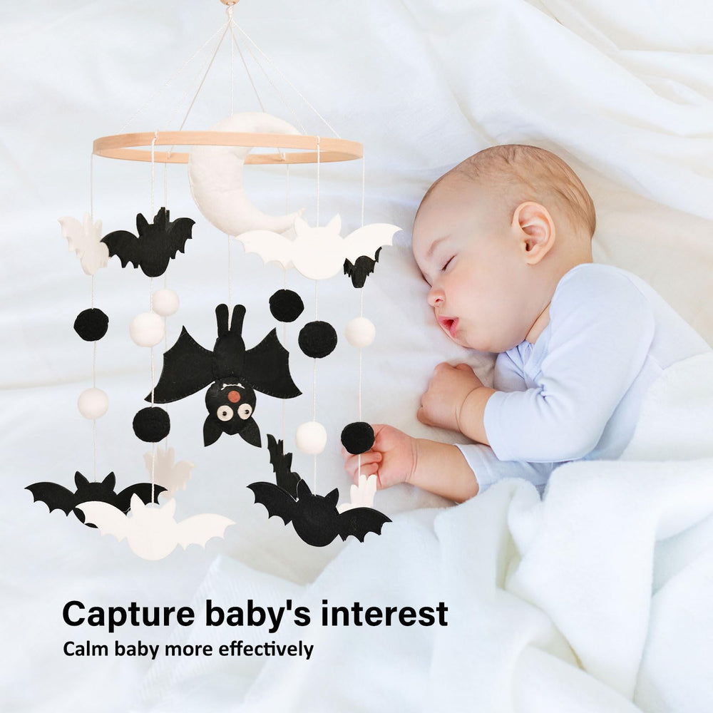 Sweety Baby Halloween bat mobile offers whimsical night-time focal point.
