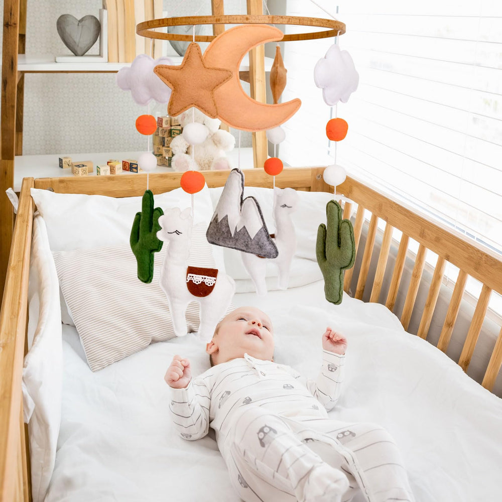 Sweety Baby felt-elements-mobile handcrafted with safe materials promotes calm, quiet bed-time transitions.