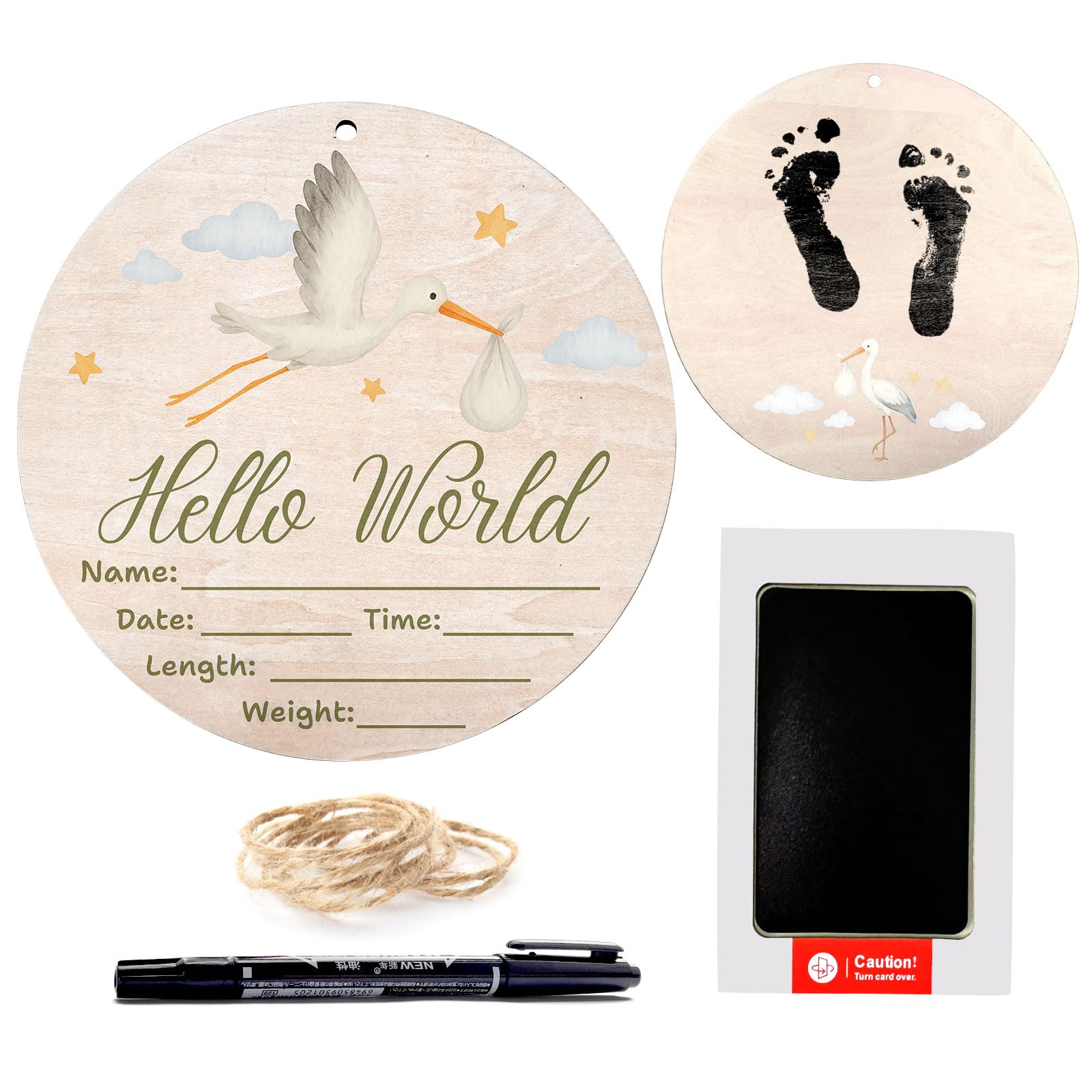 Sweety Baby Hello World sign with stork illustration for newborn birth announcement photo prop
