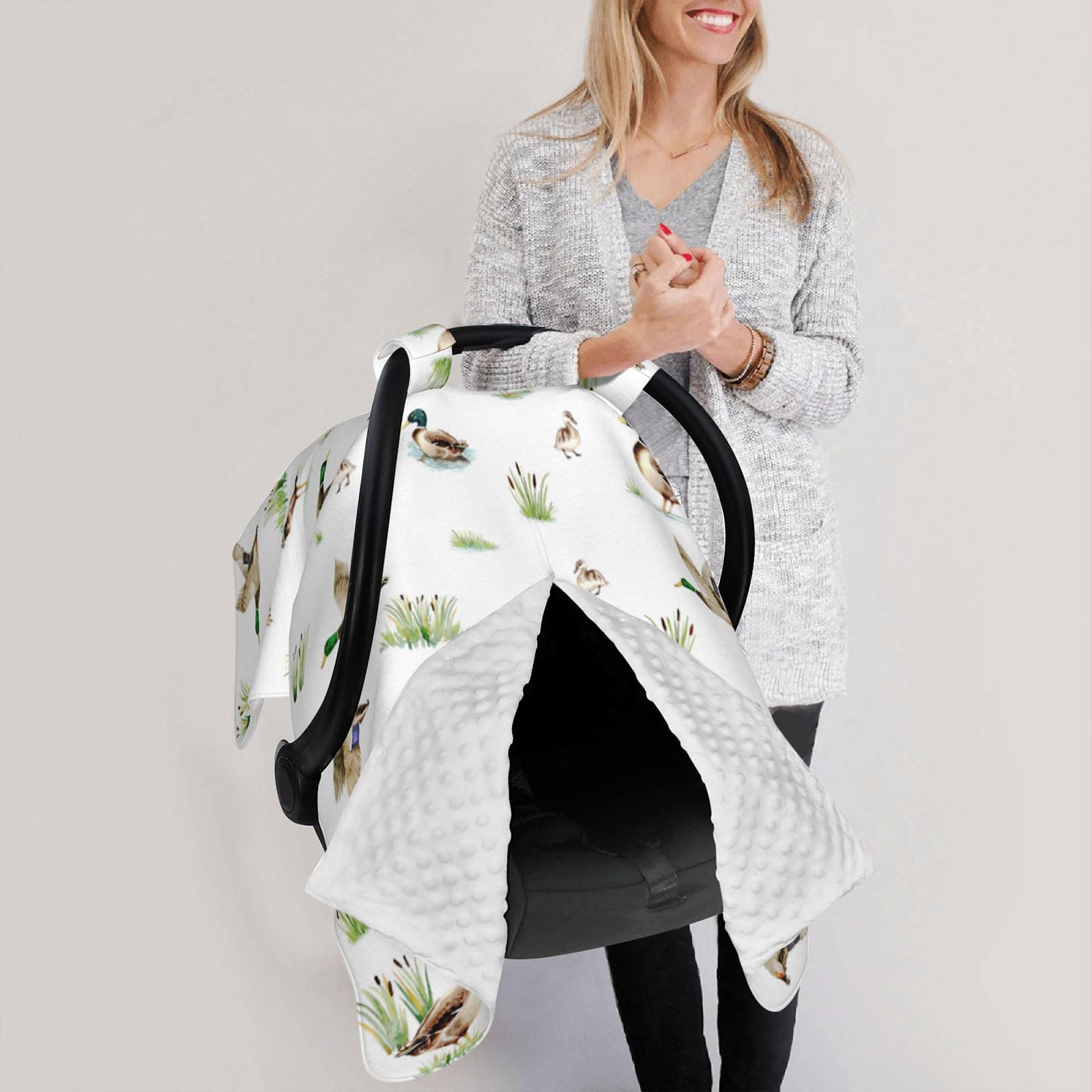 Sweety Baby Mallard Duck stroller cover shields baby from elements while strolling.