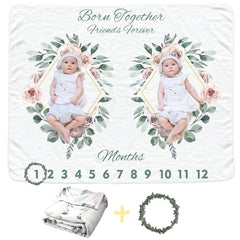Sweety Baby twins monthly blanket girls used as a soft background prop for milestone photos.