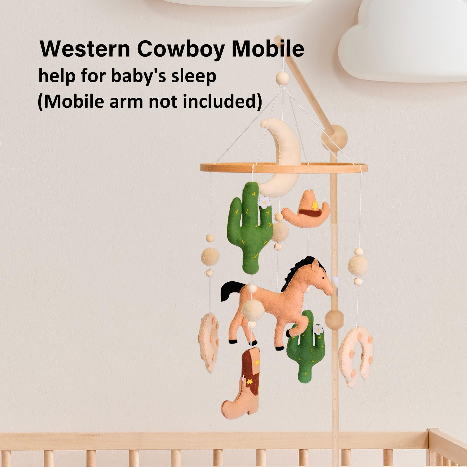 Sweety Baby Western Mobile cowboy boot accent complements cozy nursery ambiance.