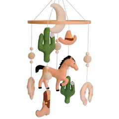Sweety Baby Western Mobile horse element invites visual tracking and calm crib time.