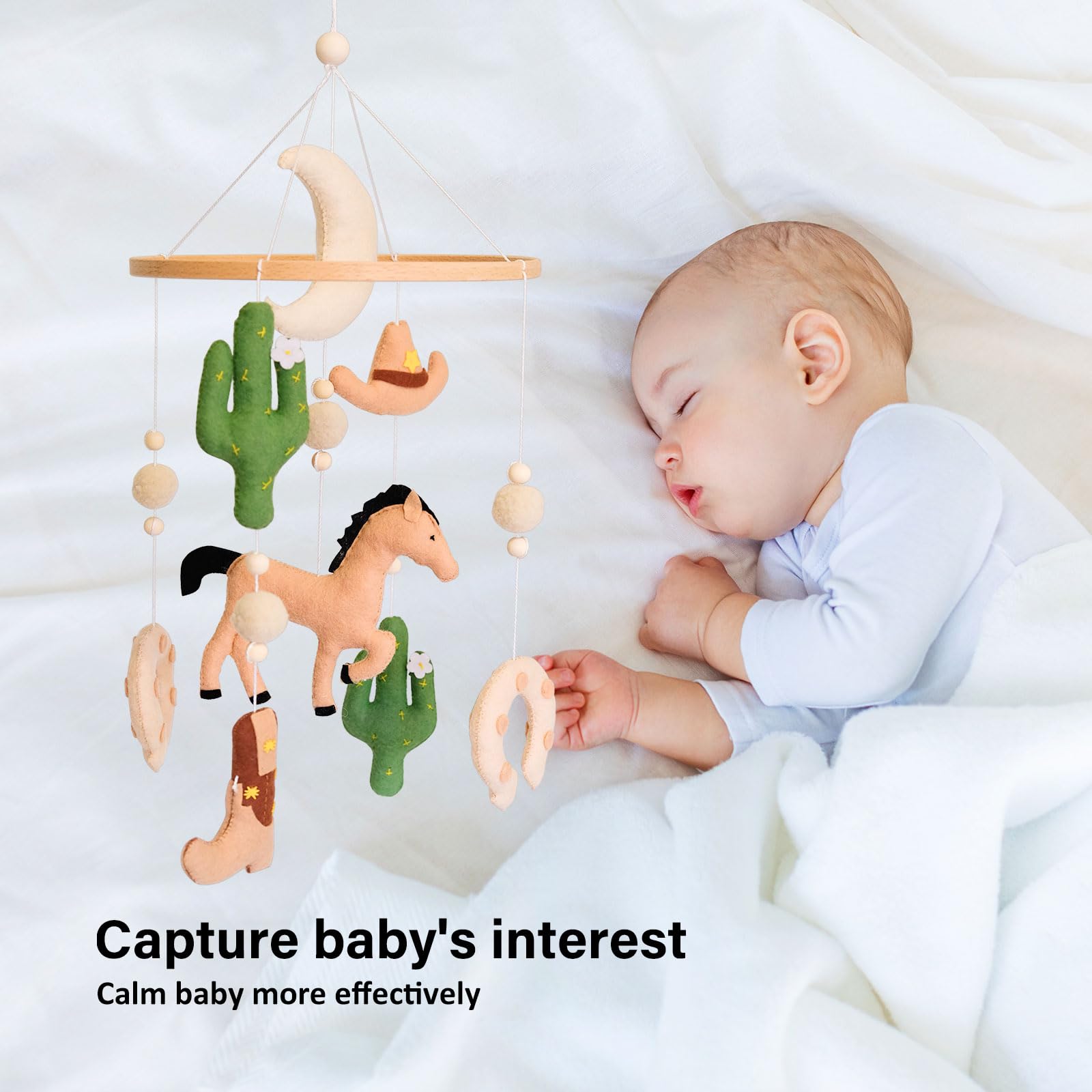Sweety Baby Western Mobile moon motif creates dreamy nursery ambiance with gentle sway.