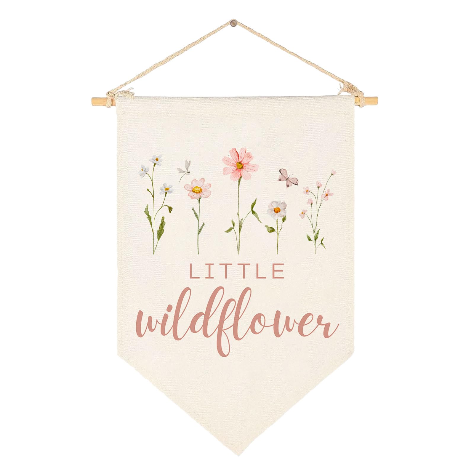 Sweety Baby wildflower banner over crib for cozy boho nursery decor.