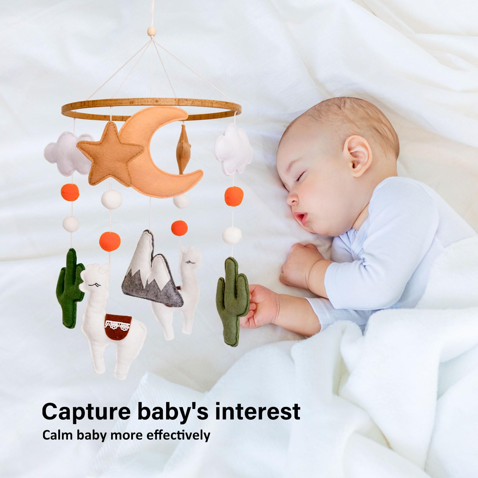 Sweety Baby wooden-hoop-mobile suspended from natural hoop for safe, decorative nursery focal point.
