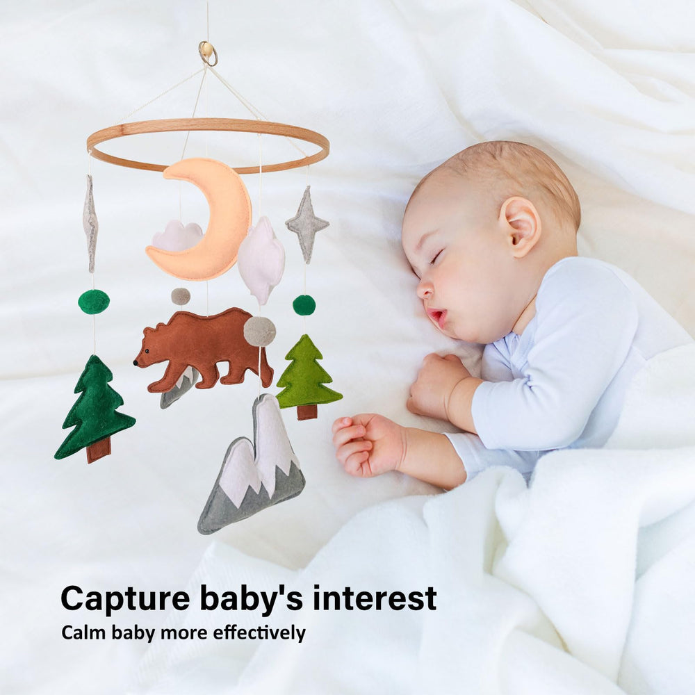 Sweety Baby Woodland Mobile eco-friendly felt with adjustable limbs for customization.