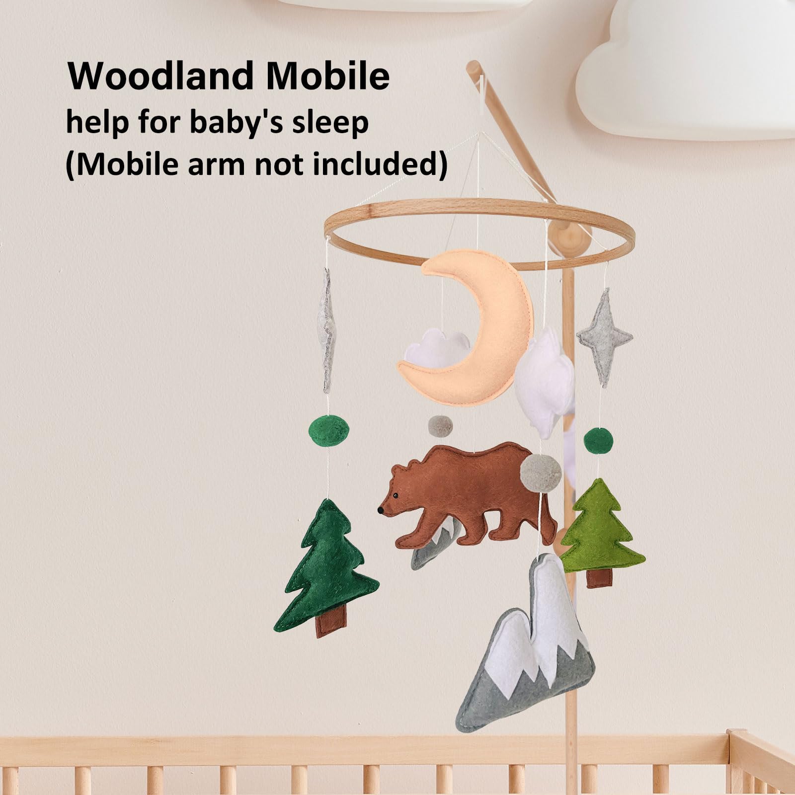 Sweety Baby Woodland Mobile moon and stars create dreamy nighttime ambiance.