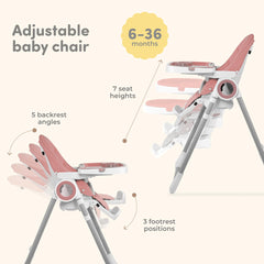 Sweety Fox pink high chair in use at mealtime for comfortable feeding.