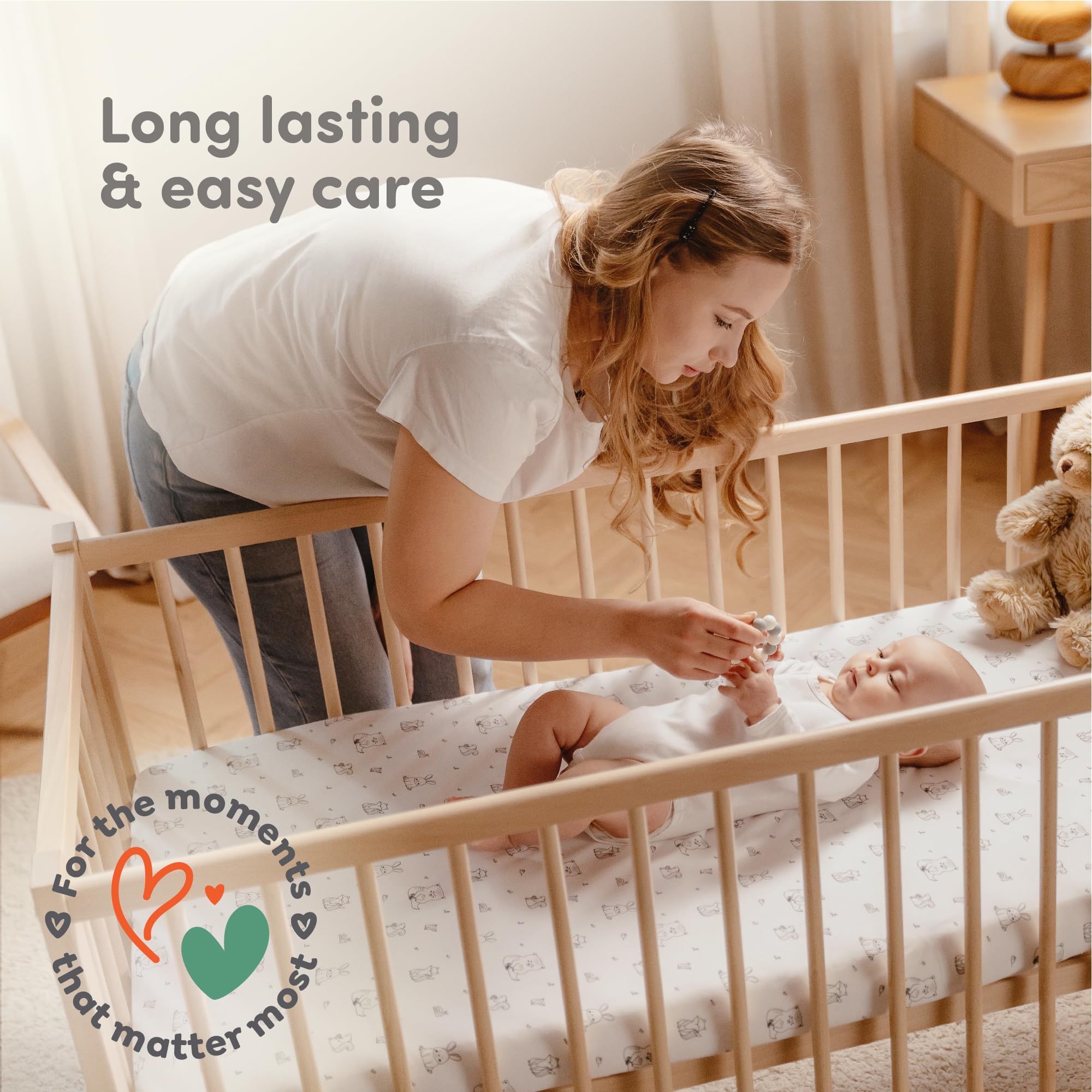 Sweety Fox durable machine-washable crib sheets ready for busy nurseries