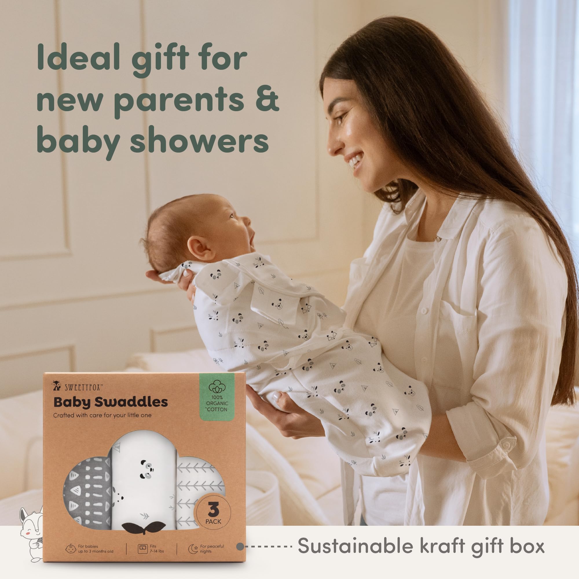 Sweety Fox forest swaddle gift-ready packaging for new parents.