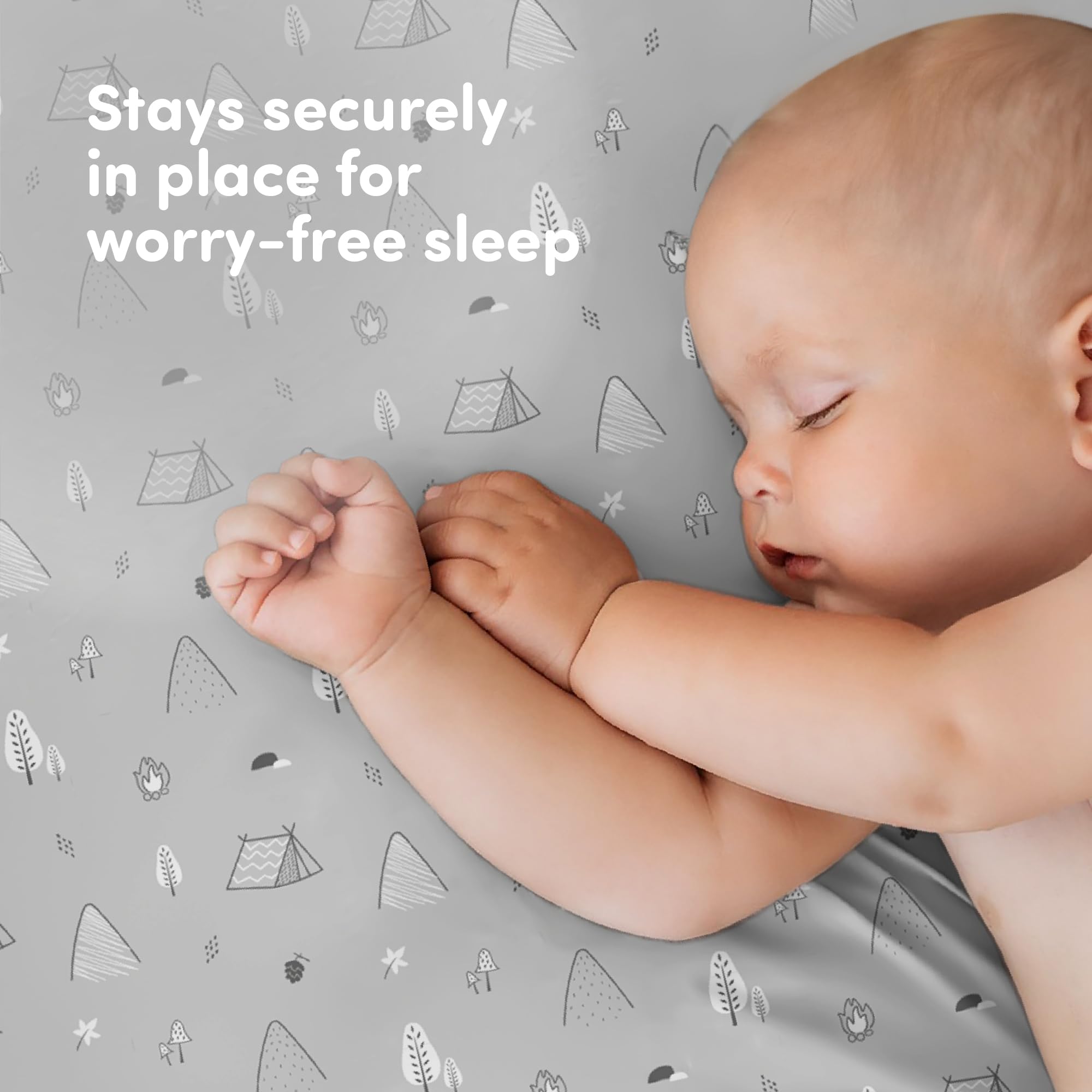 Sweety Fox snug-fit elastic crib sheet demonstrates secure, simple on-off