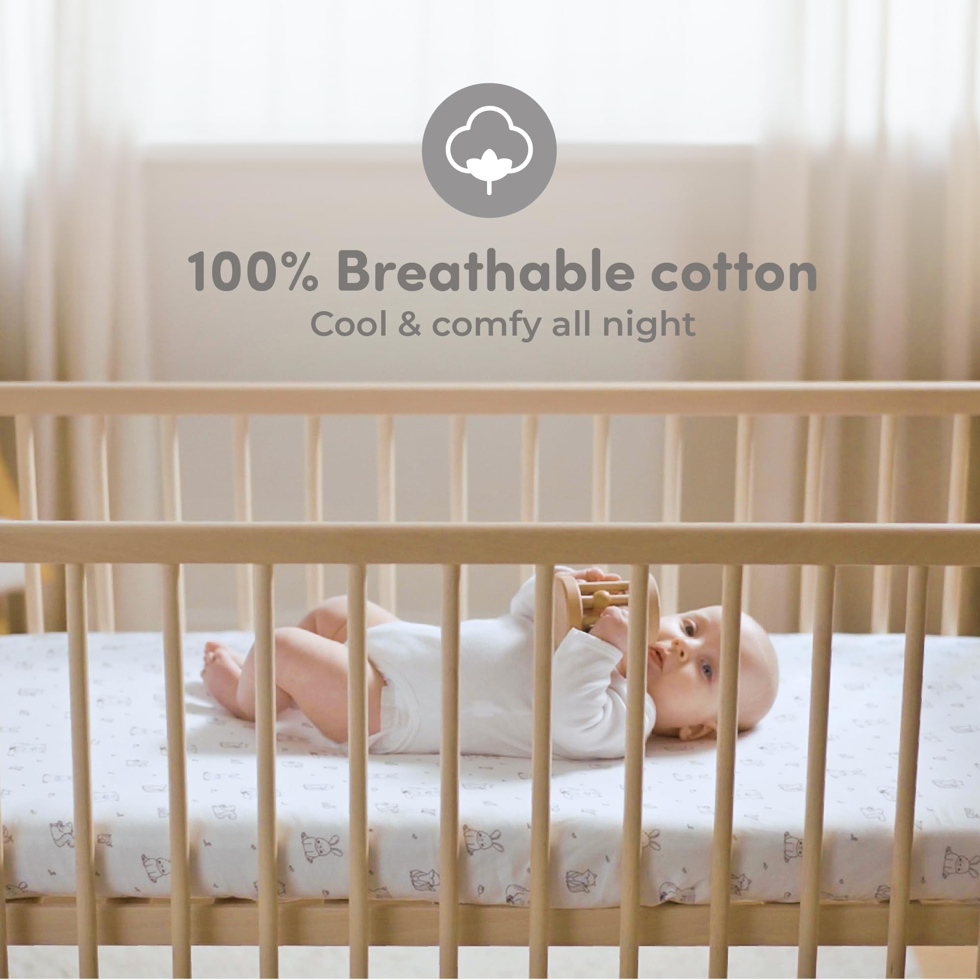 Sweety Fox two-pack crib sheets laid flat on standard mattress for easy view