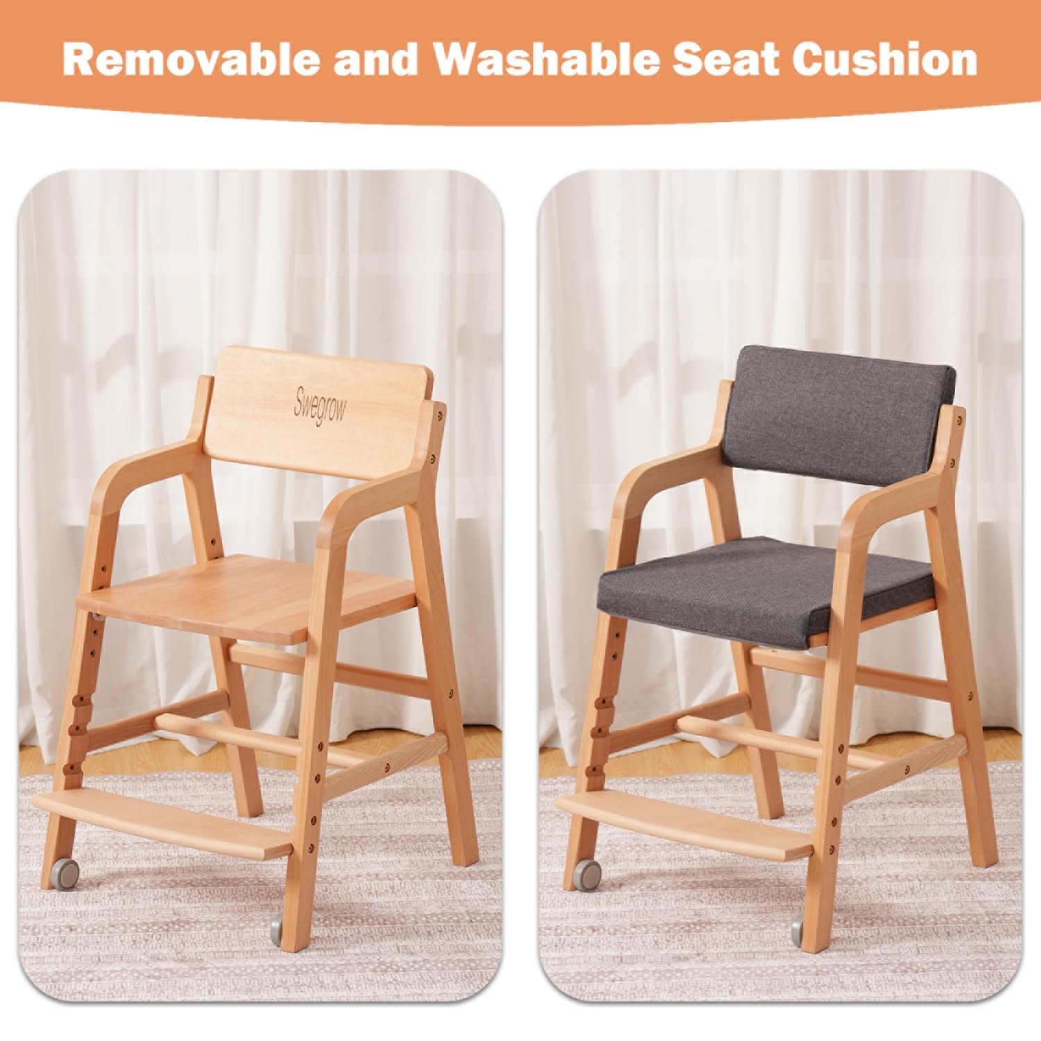 Swegrow adjustable backrest two-position setup supports growing children