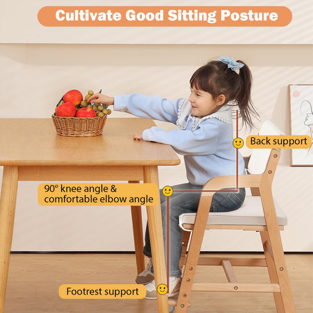 Swegrow high chair wipe-clean frame simplifies tidy mealtimes.