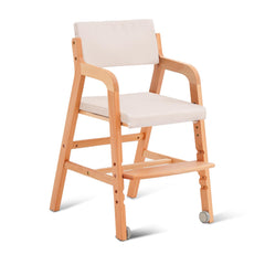 Swegrow wooden high chair with 2 wheels for easy movement during meals.