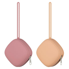 Swelive pacifier holder 2-pack front view in Apricot and Powder Rose for on-the-go access