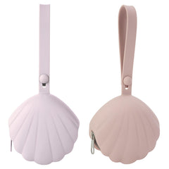Swelive pacifier holder case dusty lilac closeup highlights smooth silicone and secure zipper for cleanliness