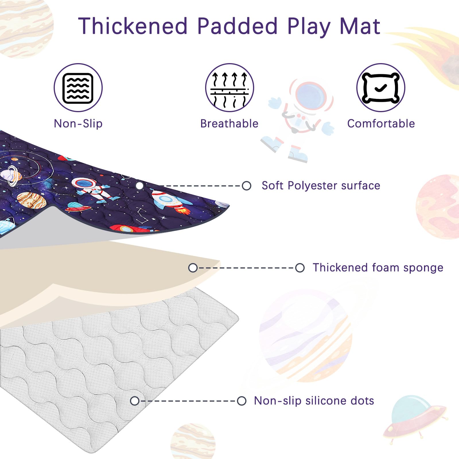 SWESEN Space-themed play mat machine-washable for quick cleanup after play