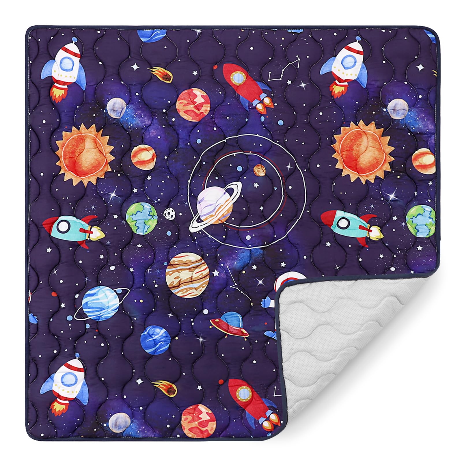 SWESEN Baby Play Mat space pattern close-up showing vibrant planets for imaginative playtime