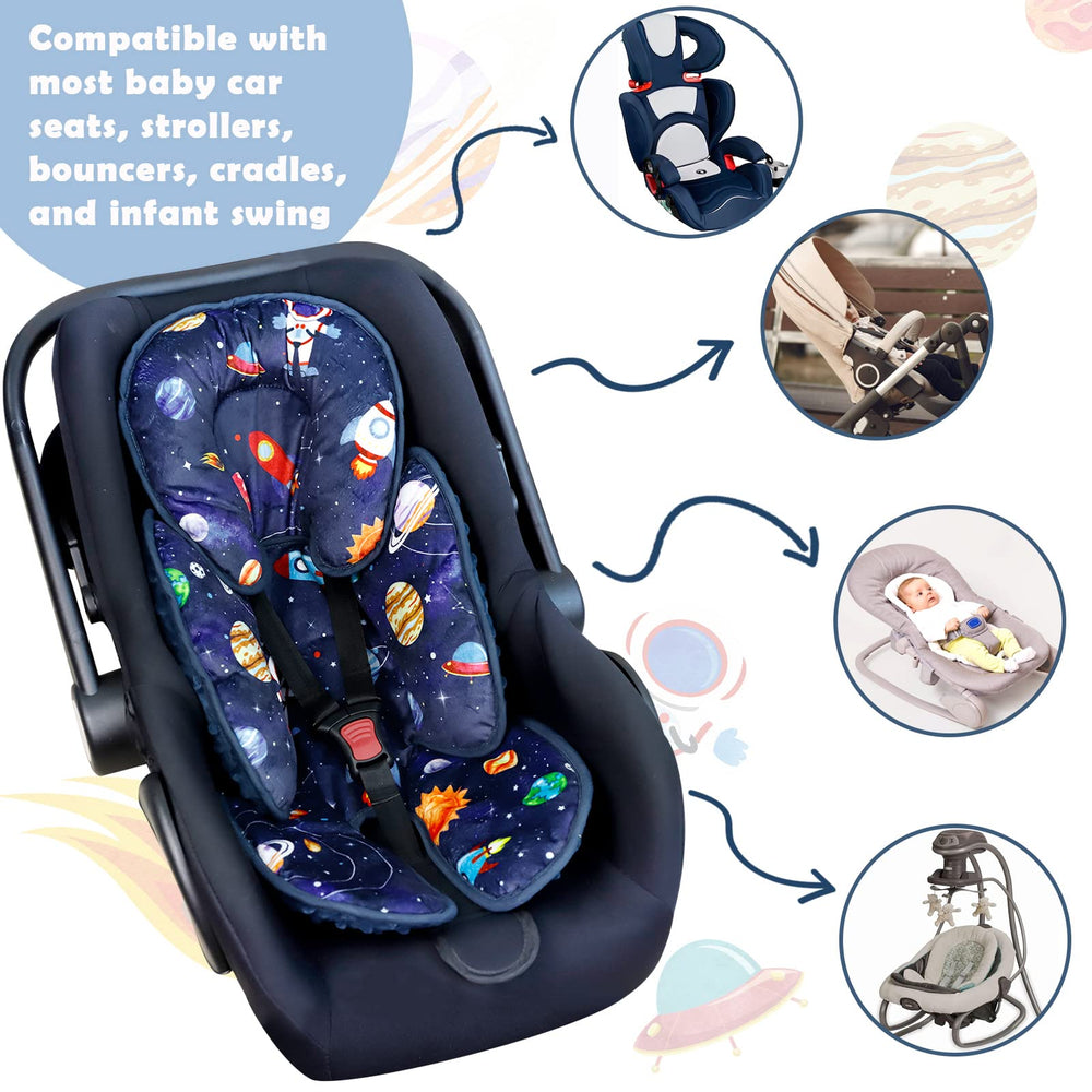 SWESEN adjustable head insert grows with baby for continued neck support.