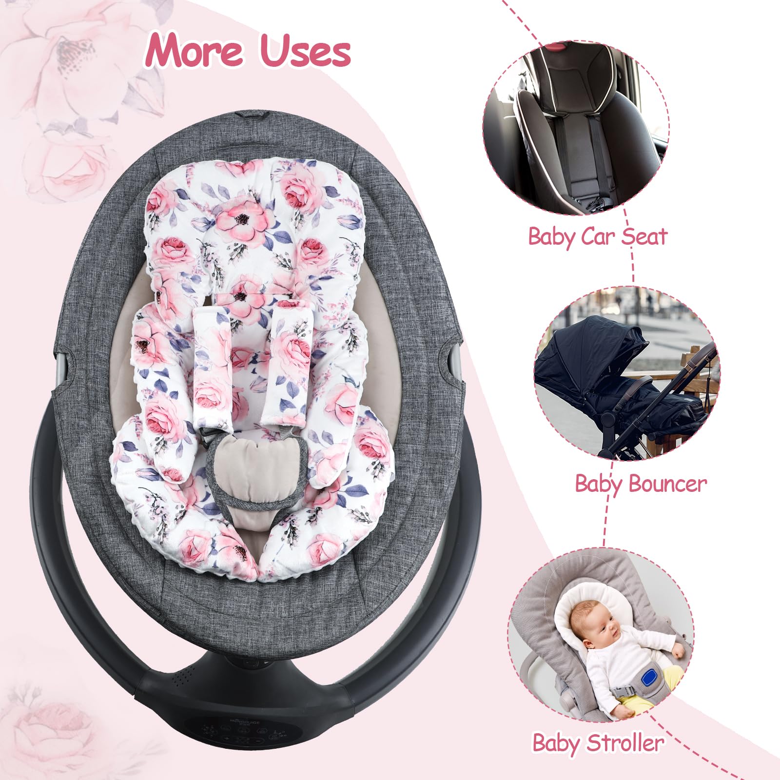 SWESEN infant car seat insert compatible with 3 and 5 point harness systems.