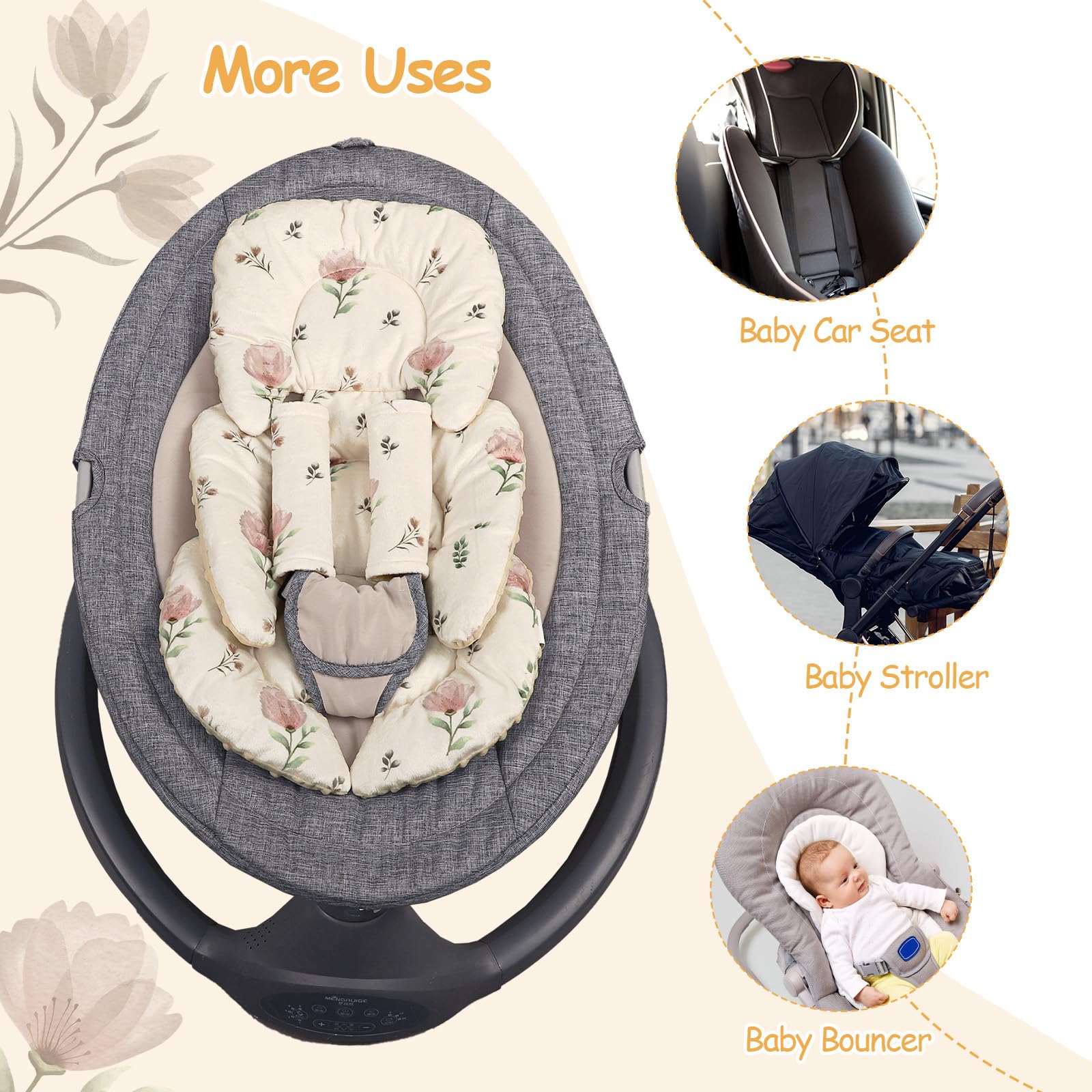SWESEN infant car seat insert fits three- and five-point harness systems.