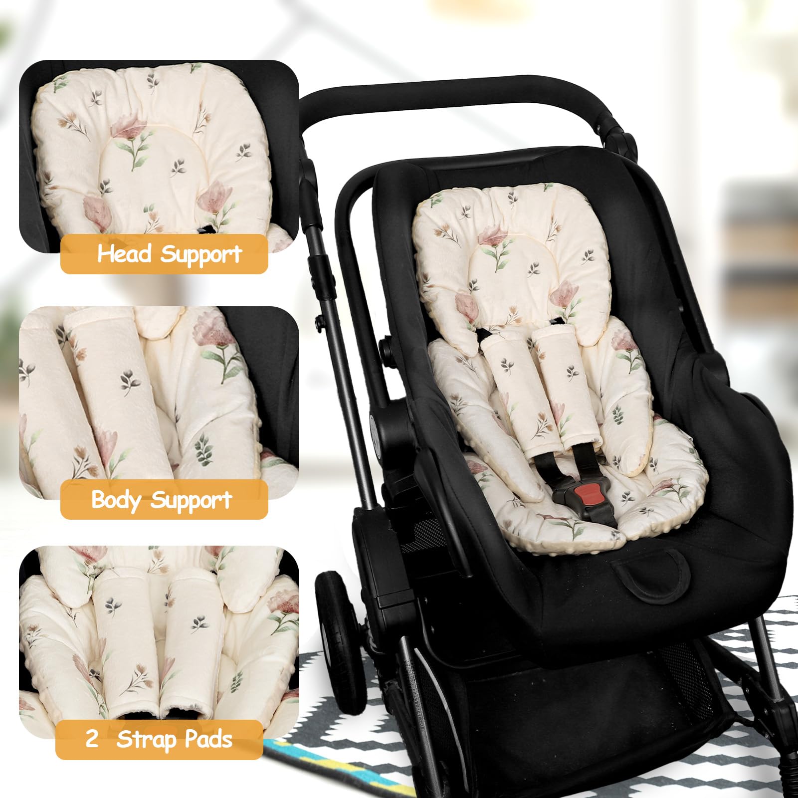 SWESEN infant car seat insert head neck support for better alignment.