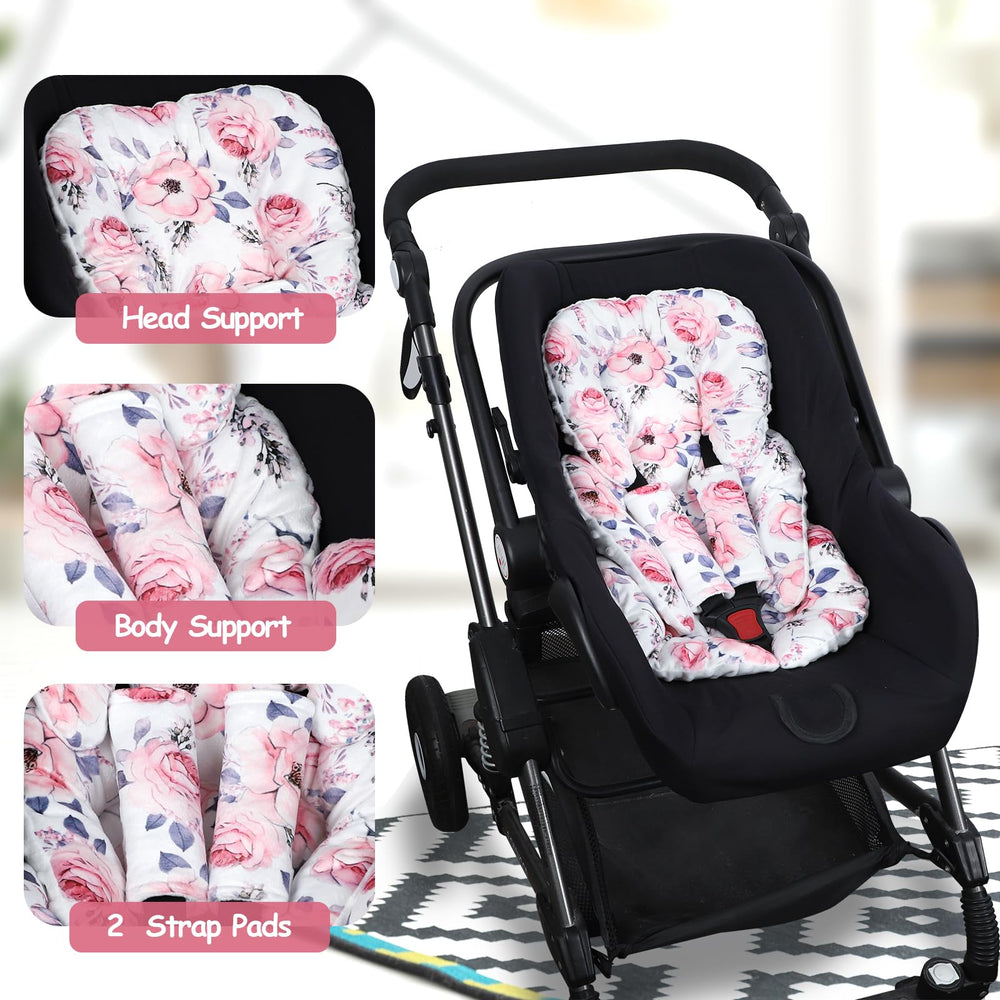 SWESEN infant car seat insert includes shoulder strap covers for baby's delicate areas.