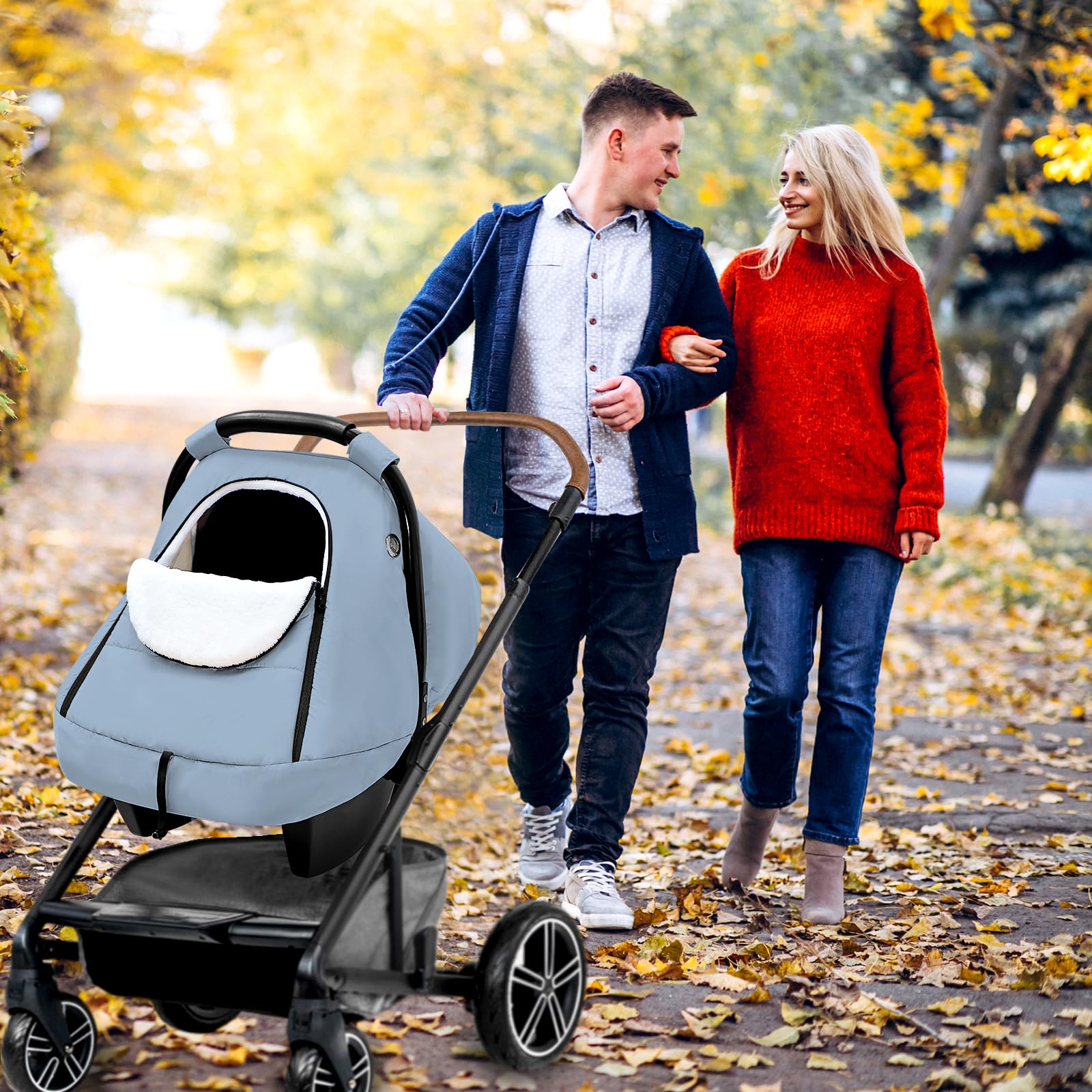 SWESEN winter cover attached to stroller thanks to universal compatibility.