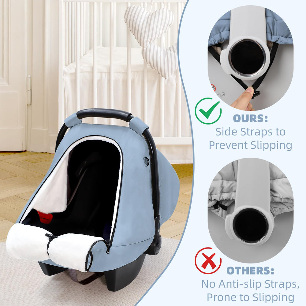 SWESEN winter baby car seat cover mesh ventilation provides airflow while baby rests.