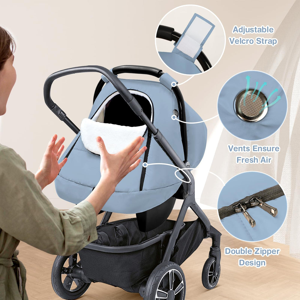 SWESEN winter baby car seat cover zipper design enabling easy lifting.