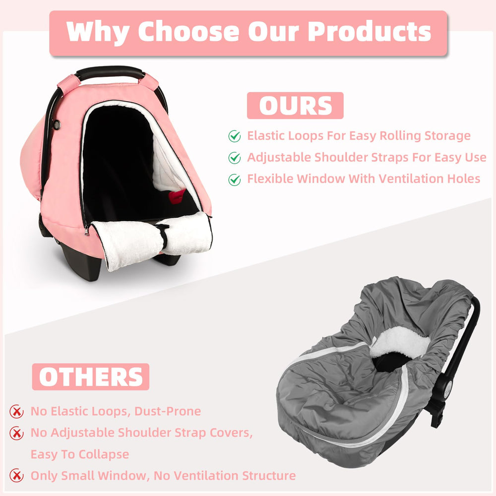 SWESEN pink winter car seat cover in-seat close-up showing plush warmth.