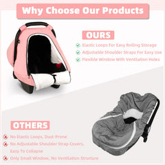 SWESEN pink winter car seat cover in-seat close-up showing plush warmth.