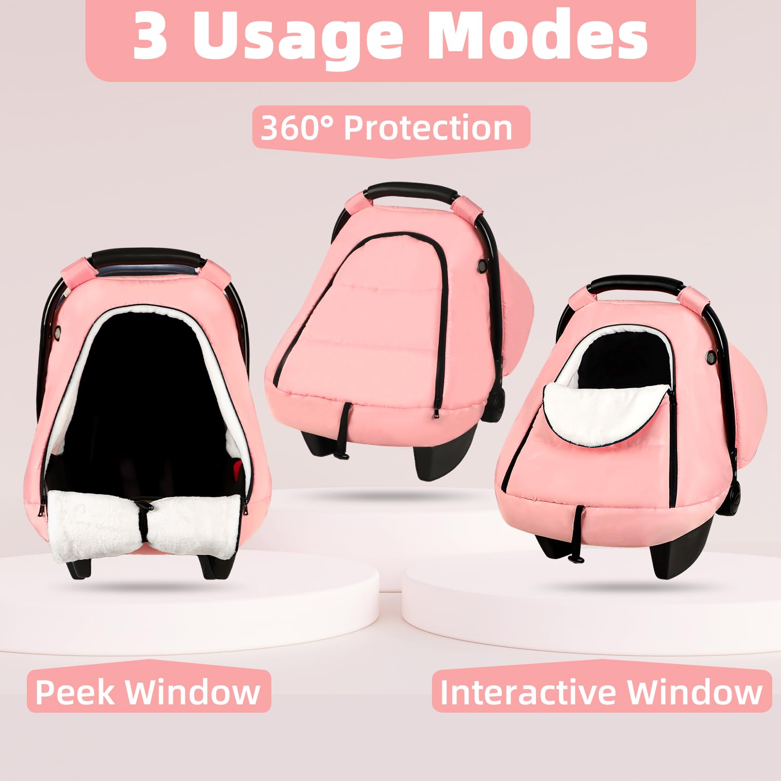 SWESEN pink winter car seat cover universal-fit with Velcro straps securing to handles.