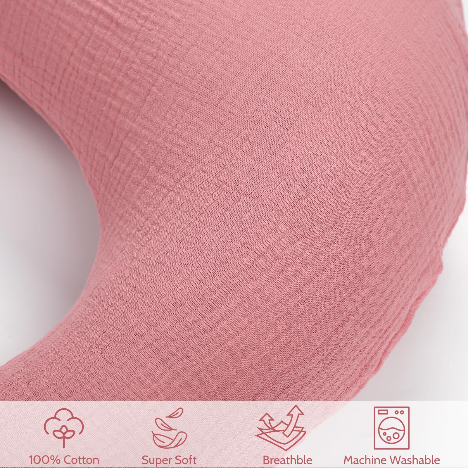 SWESEN nursing pillow cover pink concealed zipper protects baby's skin during use.