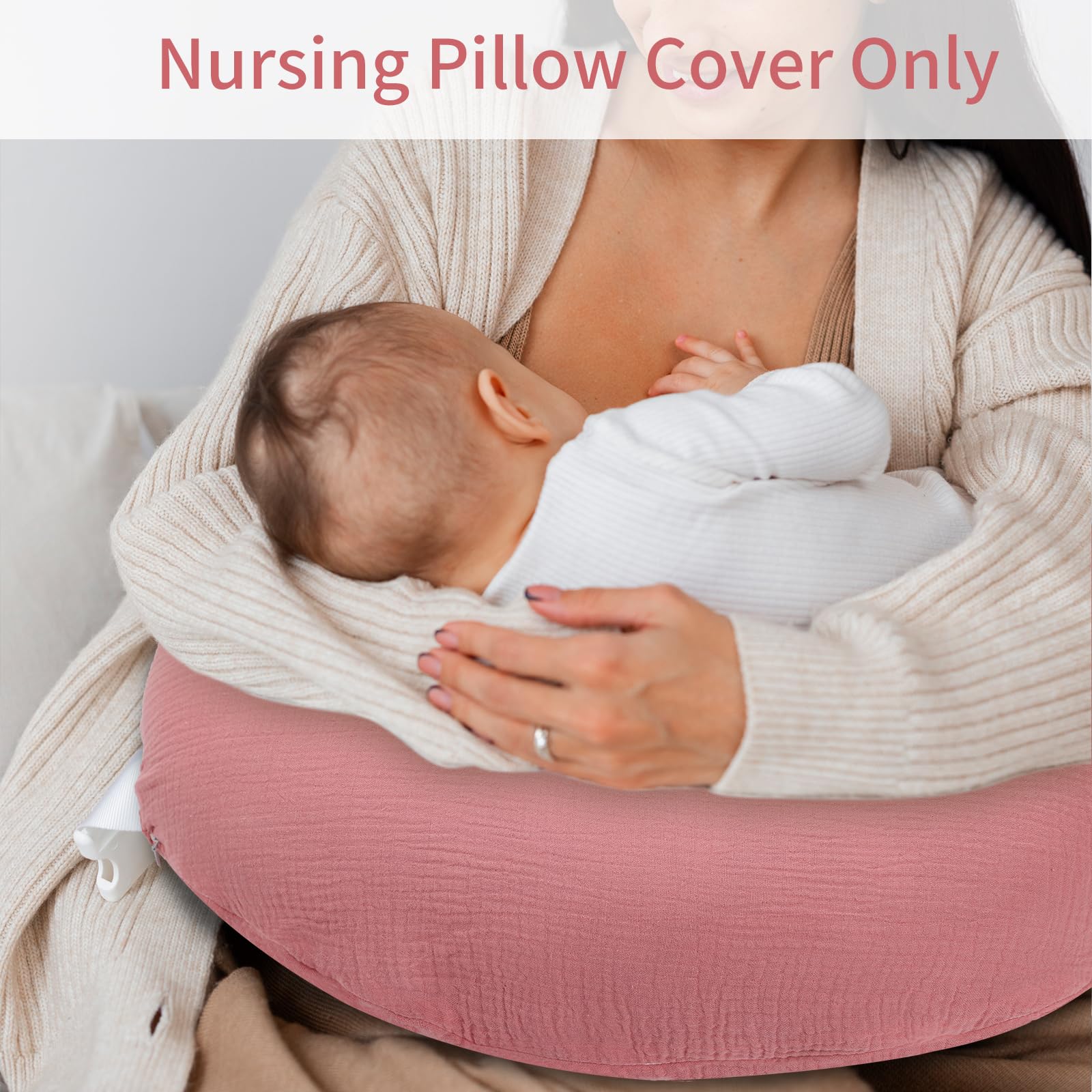 SWESEN nursing pillow cover pink machine-washable for easy cleanup.