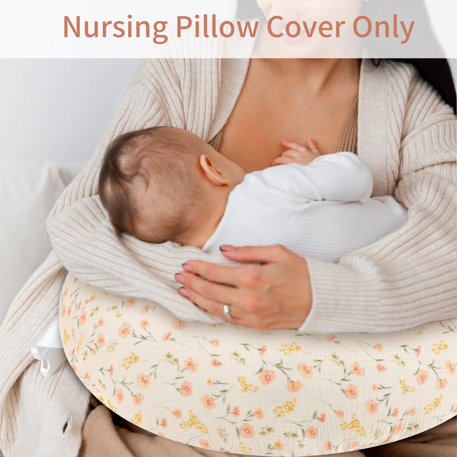 SWESEN muslin nursing pillow cover flower pattern enhances nursery decor and coordinates with gear.