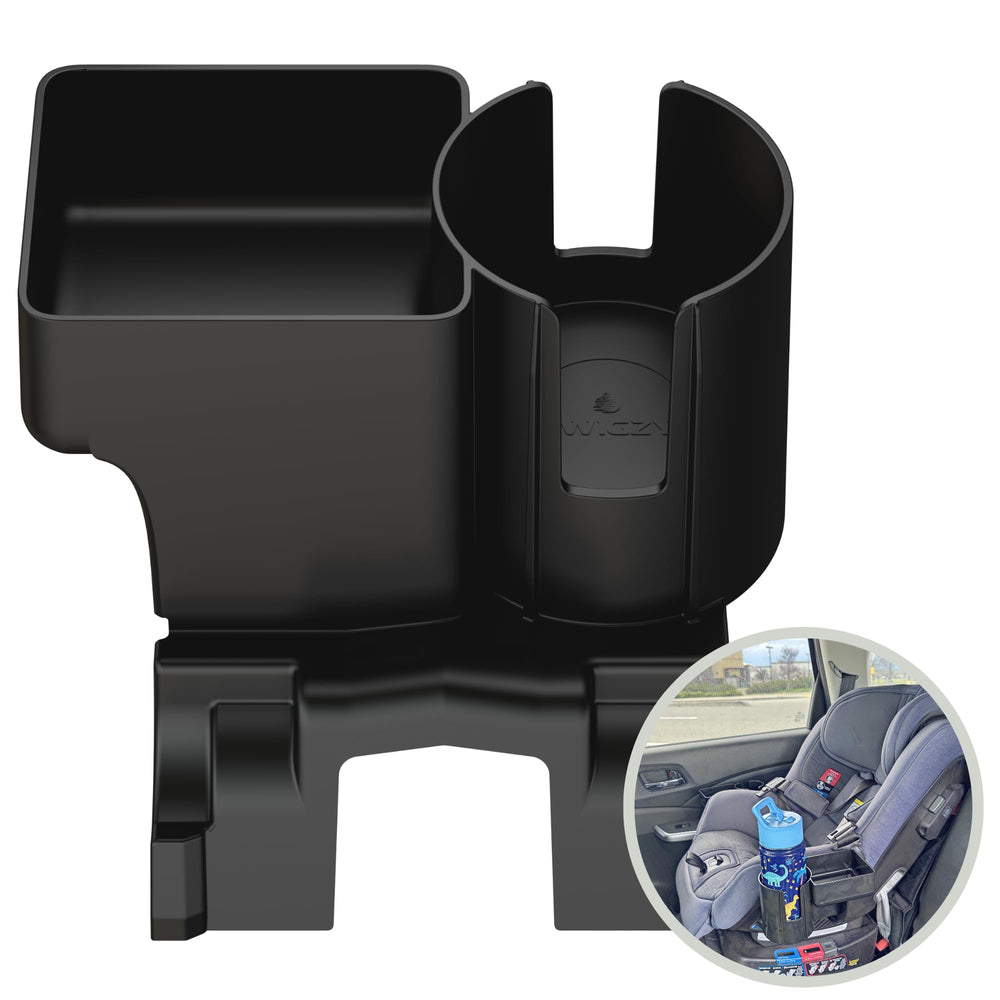 Swigzy cup holder on Nuna RAVA side view offers accessible drinks and snacks.