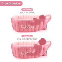 Swimbobo pink inflatable bath tub folded for travel and compact packing